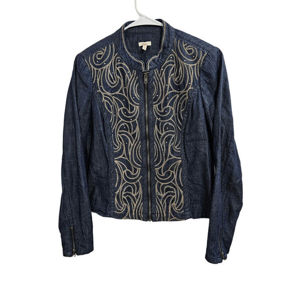 Reba Jackets & Blazers - Reba Womens Western Embroidered Full Zip Long Sleeve Denim Jacket Size Small